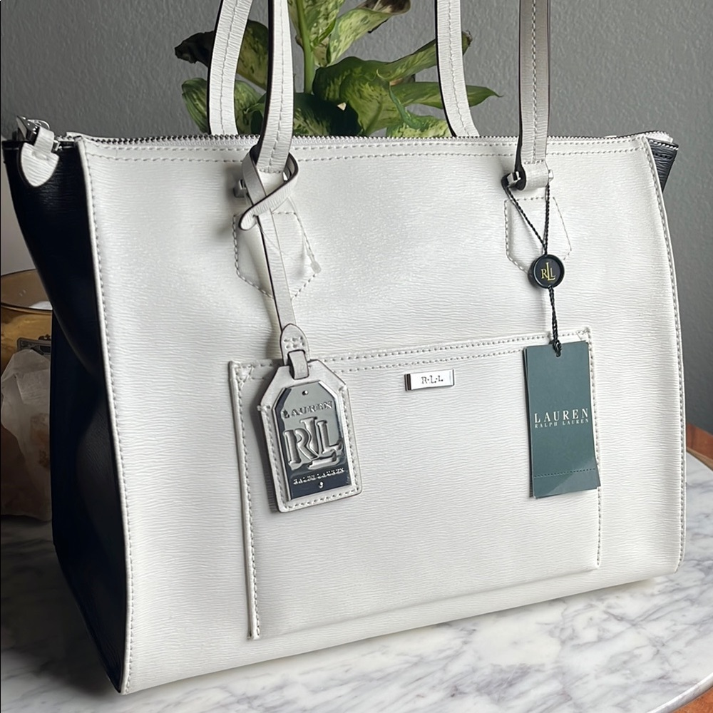 Lauren Ralph Lauren White and Black Leather Satchel